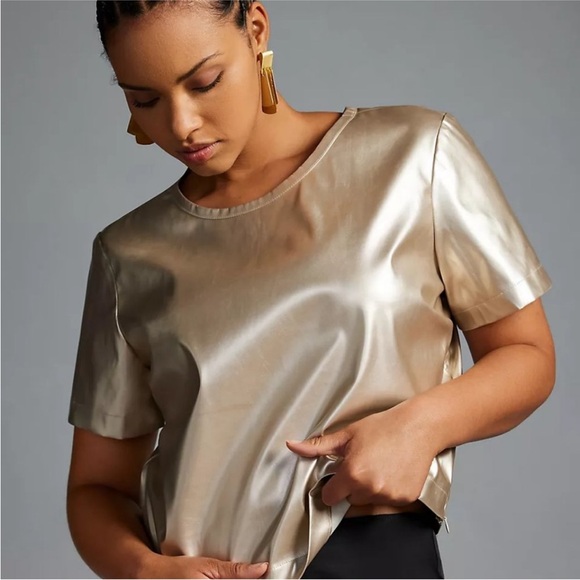 Anthropologie Porridge Clothing XXS Gold Shirt Short Sleeve NWT $88 New - Picture 3 of 16